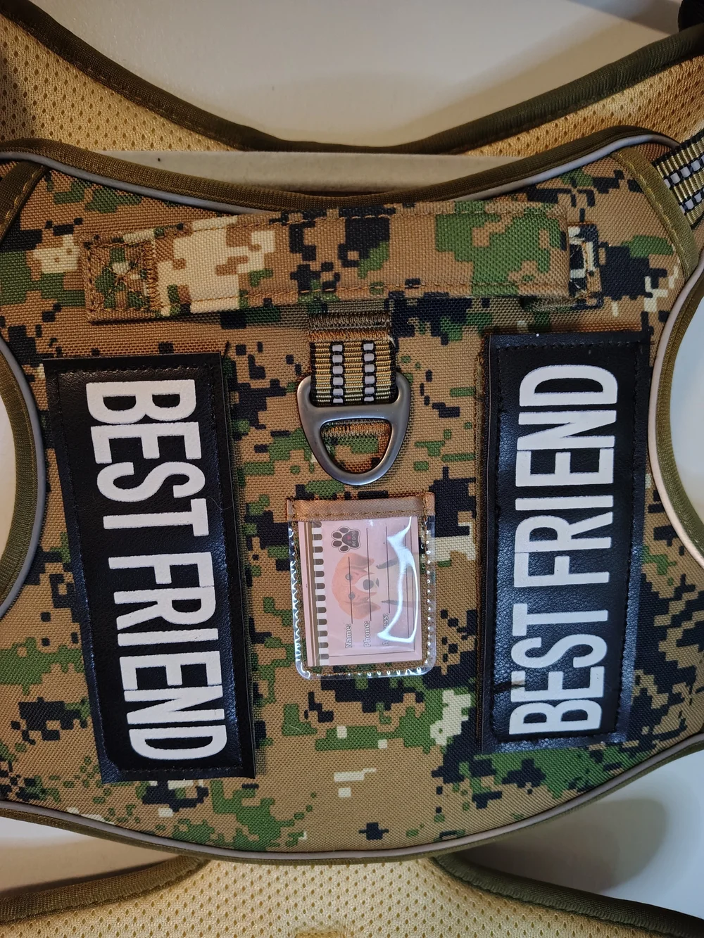 Tactical Camo Dog Training Harness Vest with ID Tag Holder & Morale Patches